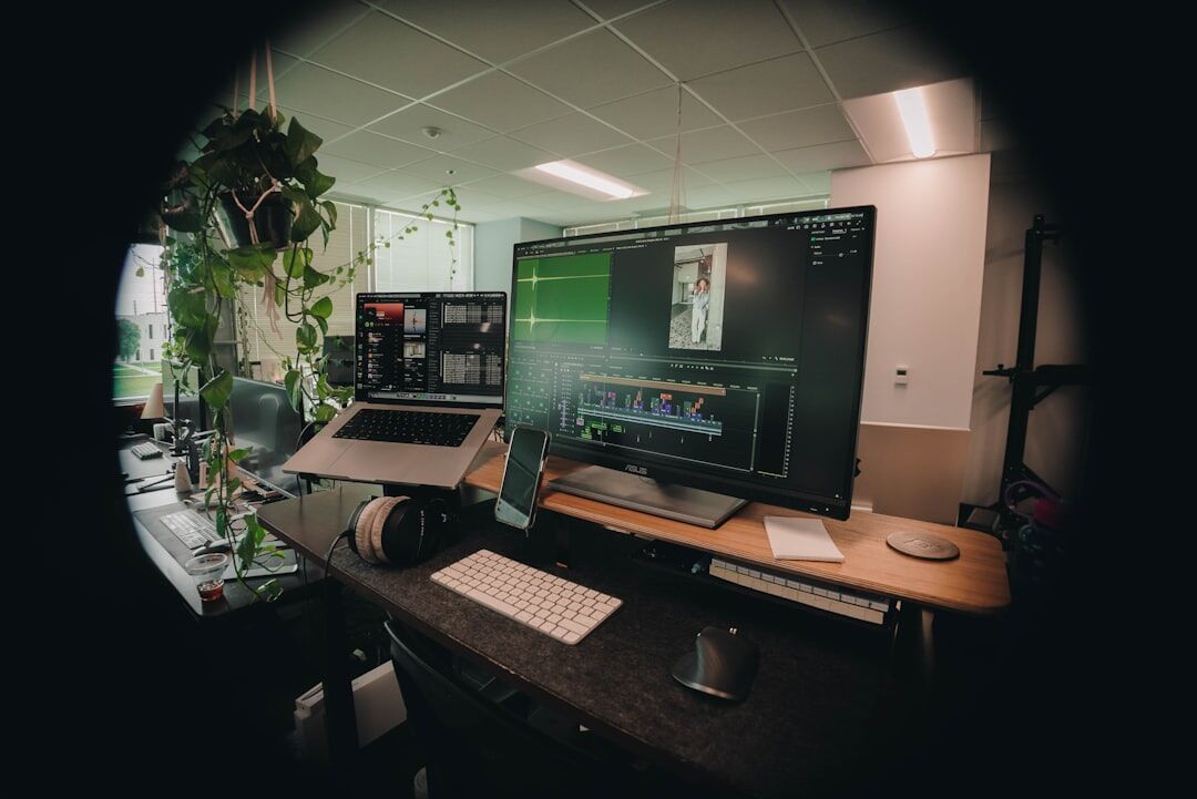 Modern open plan studio workspace with desks and equipment